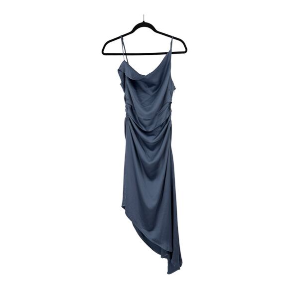 Astr the Label Mirie asymmetric satin dress blue size Medium M - Picture 2 of 7